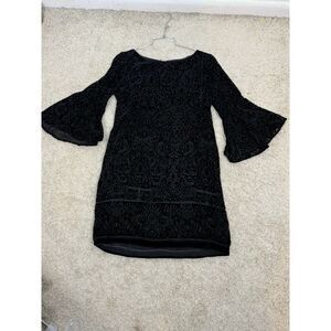 Tiana B Paisley Velvet Sheath Dress Bell Sleeves Boho Gypsy Goth Witchy Size 4P